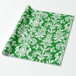 Elegant White Floral Damasgroen achtergrondpakket Cadeaupapier