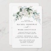 Elegant White Floral Dusty Blue Greenery Wedding Kaart (Voorkant / Achterkant)