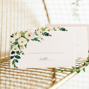 Elegant White Floral Flat Wedding Place Card Plaatskaartje