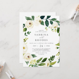 Elegant White Floral Front and Back Wedding Kaart