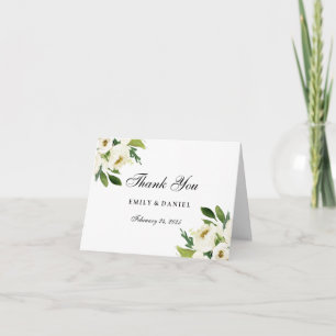 Elegant White Floral Green Leaf Hartelijk dank Bedankkaart