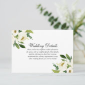 Elegant White Floral Green Leaf Wedding Details RSVP Kaartje (Staand voorkant)