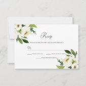 Elegant White Floral Green Leaf Wedding RSVP (Achterkant)
