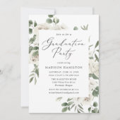 Elegant White Floral Greenery Graduation Party Kaart (Voorkant)