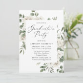 Elegant White Floral Greenery Graduation Party Kaart (Staand voorkant)