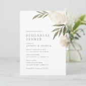 Elegant White Floral Greenery Rehearsal Dinner Inv Kaart (Staand voorkant)