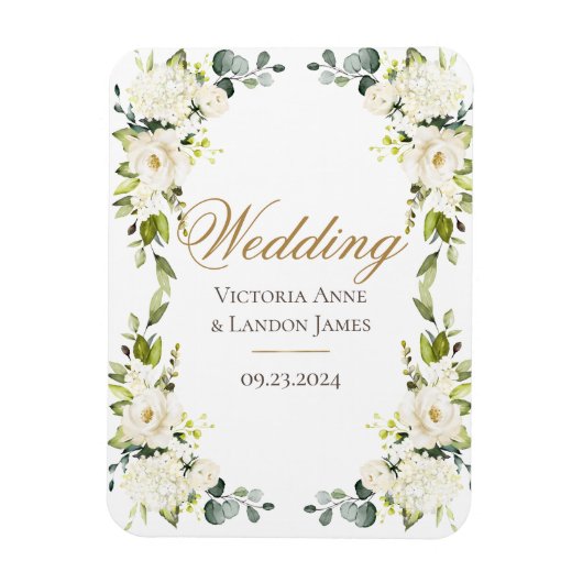 Elegant White Floral Greenery Wedding Magneet (Verticaal)