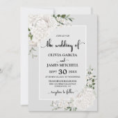 Elegant White Floral Grey Wedding Kaart (Voorkant)