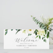 Elegant White Floral Hanging Seating Chart Header (Staand voorkant)