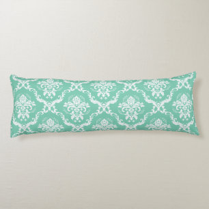 Elegant White Floral Lace Damask over mint-groen Lichaamskussen
