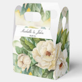 Elegant White Floral Magnolia Name Script Weddensc Bedankdoosjes (Geopend)