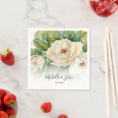 Elegant White Floral Magnolia Name Script Weddensc Servet (Insitu)