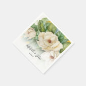 Elegant White Floral Magnolia Name Script Weddensc Servet (Hoek)