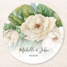 Elegant White Floral Magnolia Names Script Weddens