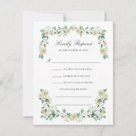 Elegant White Floral Meal Choice Wedding RSVP Kaartje