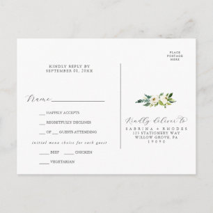 Elegant White Floral Menu Keuze RSVP Briefkaart