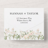 Elegant White Floral Monogram Wedding All In One Uitnodiging (Achterkant)