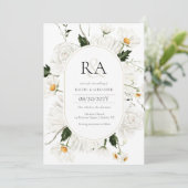 Elegant White Floral Monogram Wedding Uitnodiging (Staand voorkant)