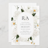 Elegant White Floral Monogram Wedding Uitnodiging (Voorkant / Achterkant)
