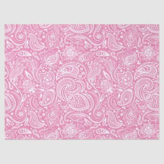 Elegant White Floral Paisley op roze achtergrond Tissuepapier (Voorkant)