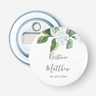 Elegant White Floral Sage Greenery Wreath Wedding Button Flesopener