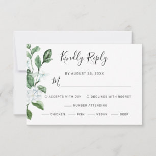 Elegant White Floral Sage Greenery Wreath Wedding RSVP Kaartje