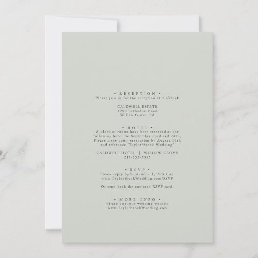 Elegant White Floral | Sage Mint de bruiloft van Kaart (Achterkant)