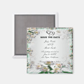 Elegant White Floral Save the Date Magnet Magneet (Voorkant / Achterkant)