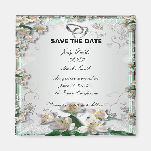 Elegant White Floral Save the Date Magnet Magneet (Voorkant)