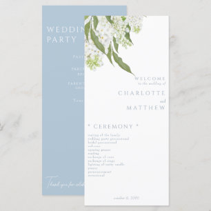 Élégant White Floral Sky Blue Wedding Programme