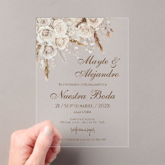 Elegant White Floral Wedding Acrylic Invitation Acryl Uitnodigingen
