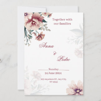 Elegant White Floral Wedding Invitation Kaart