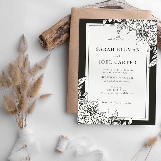 Elegant White Floral Wedding Invitation Kaart