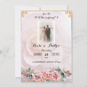 Elegant White Floral Wedding Invitation Kaart
