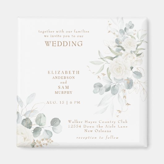 Elegant White Floral Wedding Magneet (Voorkant)