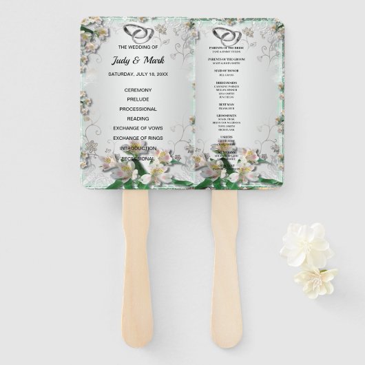 Elegant White Floral Wedding Programme Handwaaier (Voorkant en achterkant)