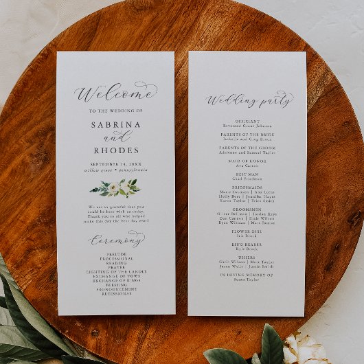 Elegant White Floral Wedding Programme Programma