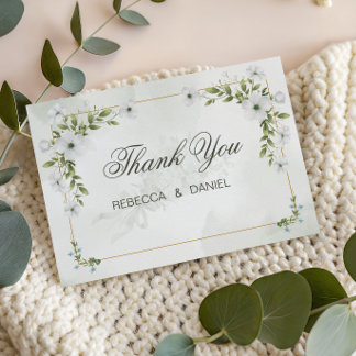 Elegant White Floral Wedding Thank You Card Bedankkaart