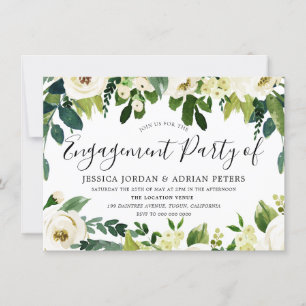 Elegant White Flowers Beauful Engagement Party Kaart