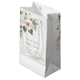 Elegant White Flowers Gold First Heilige Communie Klein Cadeauzakje