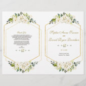Elegant White Flowers Gold Lijst Wedding Program Flyer (Voorkant)
