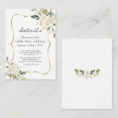 Elegant White Flowers Gold Navy Wedding Details Informatiekaartje (Voorkant / Achterkant)