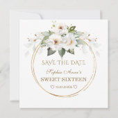 Elegant White Flowers Gold Sweet Sixteen Save The Date (Achterkant)