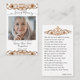 Elegant White Funeral Memorial Prayer Photo Card Visitekaartje