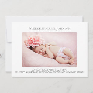 Elegant White Girl of Boy Photo Birth Announance Aankondiging