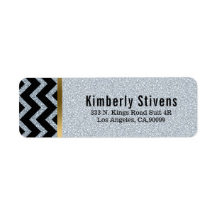 Elegant White Glitter Black Chevron Gold Accents L Etiket