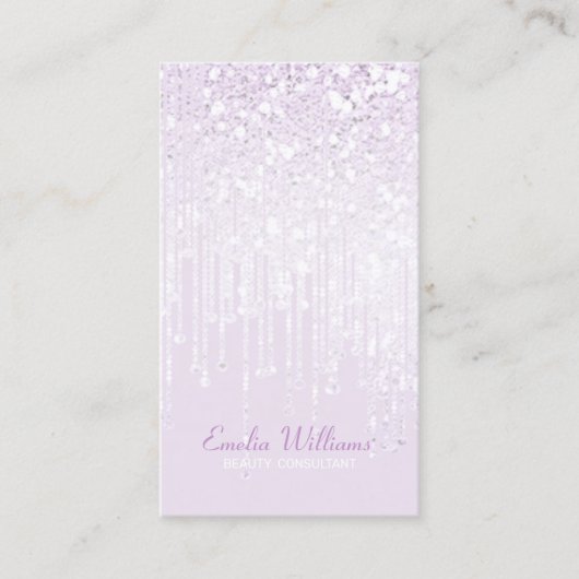 Elegant White Glitter Crystal Drift Light Plum Visitekaartje (Voorkant)
