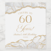 Elegant White Gold Agate 60th Birthday Party Wijn Etiket (Enkel label)