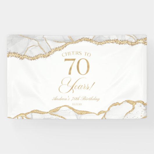 Elegant White Gold Agate 70th Birthday Party Spandoek (Horizontaal)