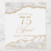 Elegant White Gold Agate 75th Birthday Party Wijn Etiket (Enkel label)